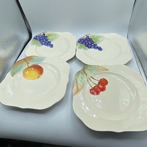Vintage Czechoslovakia hand painted fruit decor square salad plates dinner plate
